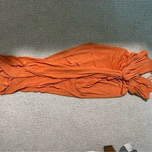 Lulu's Dreamy Date Orange Surplice Midi Dress